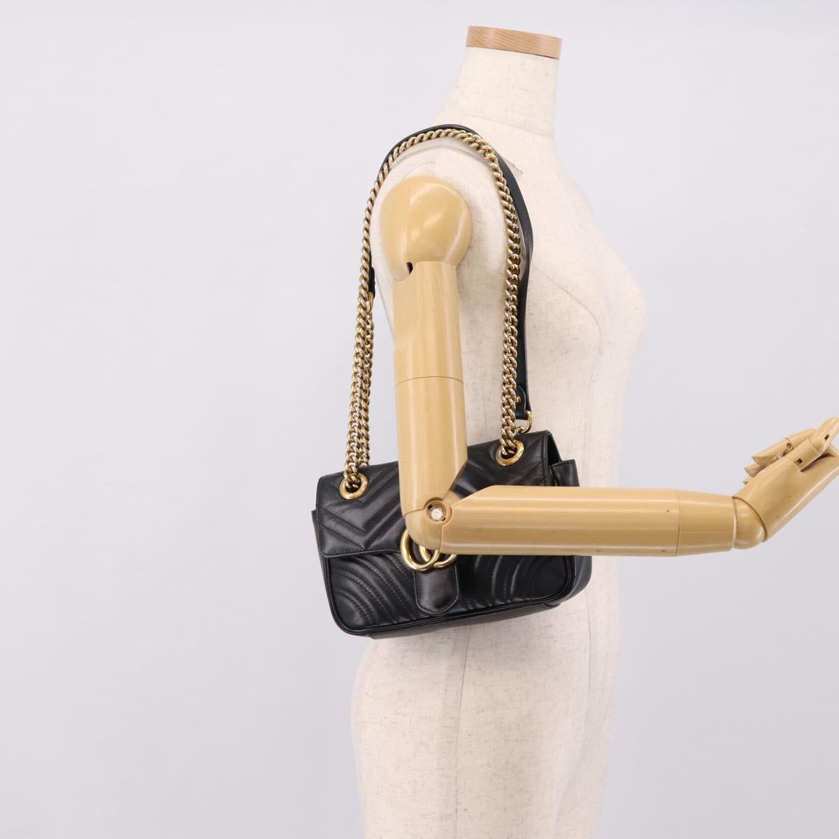 GUCCI GG Marmont Chain Shoulder Bag Leather Black Gold 446744 Auth 205259V