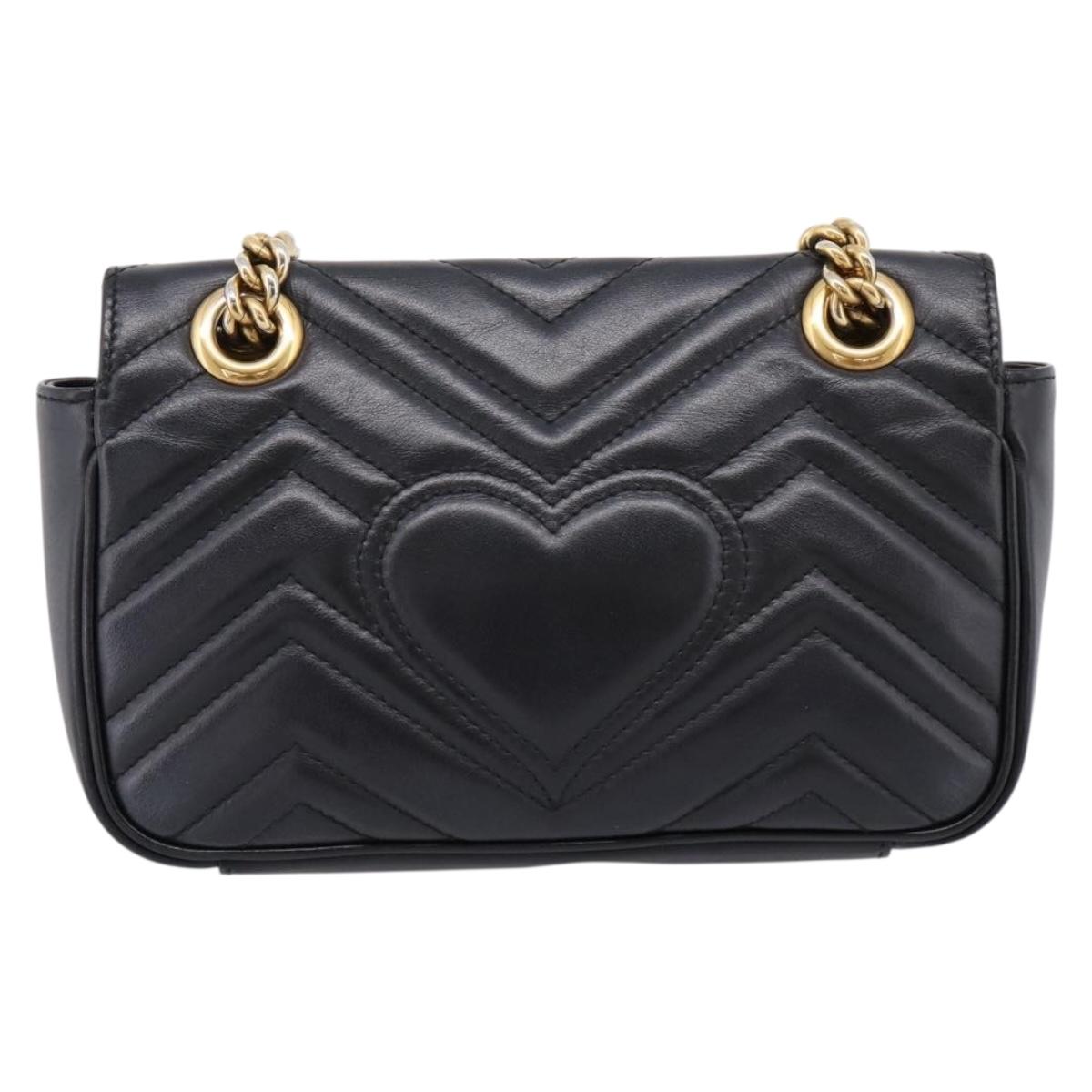 GUCCI GG Marmont Chain Shoulder Bag Leather Black Gold 446744 Auth 205259V