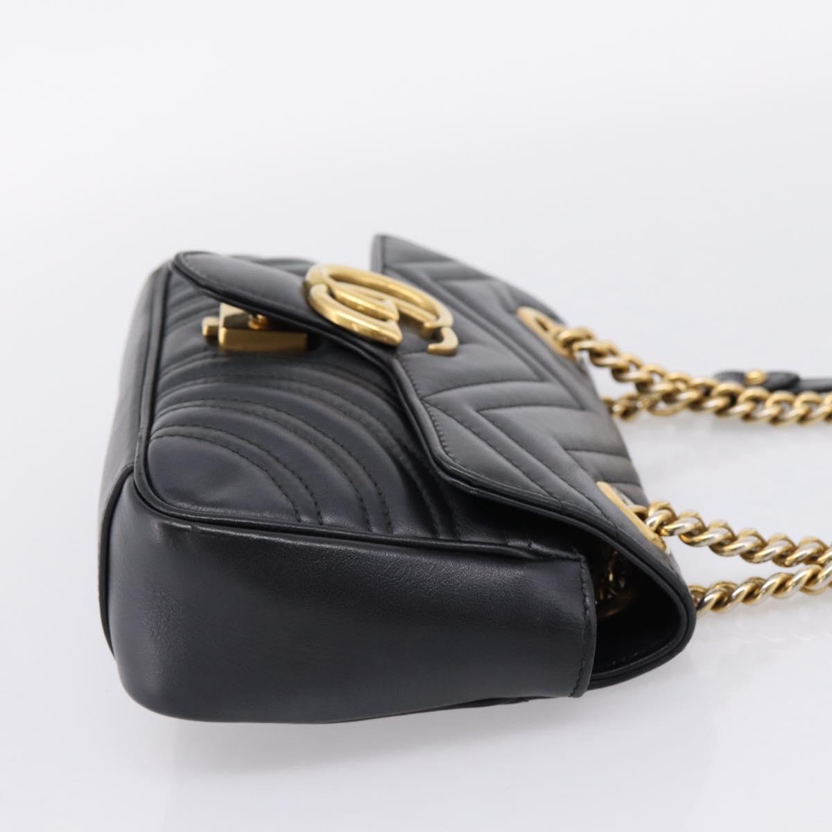 GUCCI GG Marmont Chain Shoulder Bag Leather Black Gold 446744 Auth 205259V