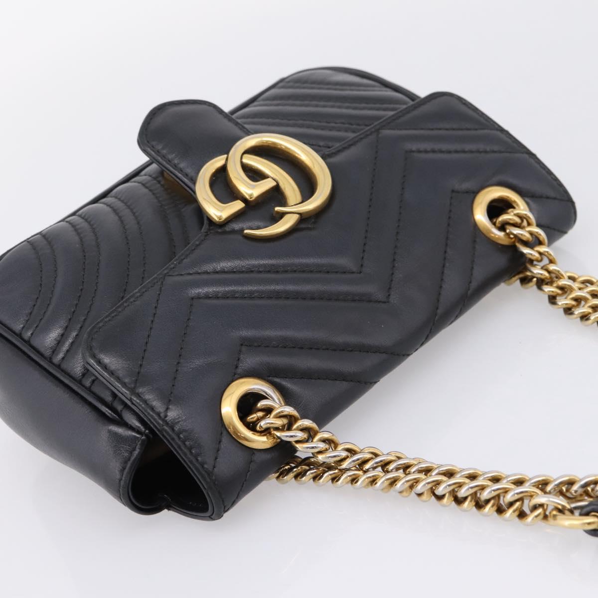 GUCCI GG Marmont Chain Shoulder Bag Leather Black Gold 446744 Auth 205259V