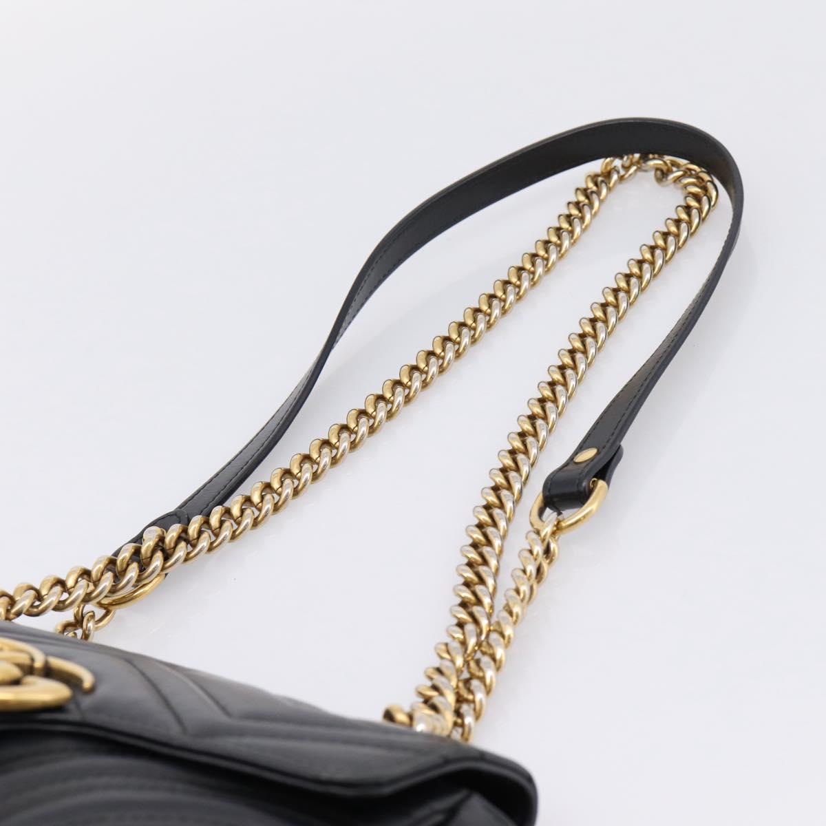 GUCCI GG Marmont Chain Shoulder Bag Leather Black Gold 446744 Auth 205259V