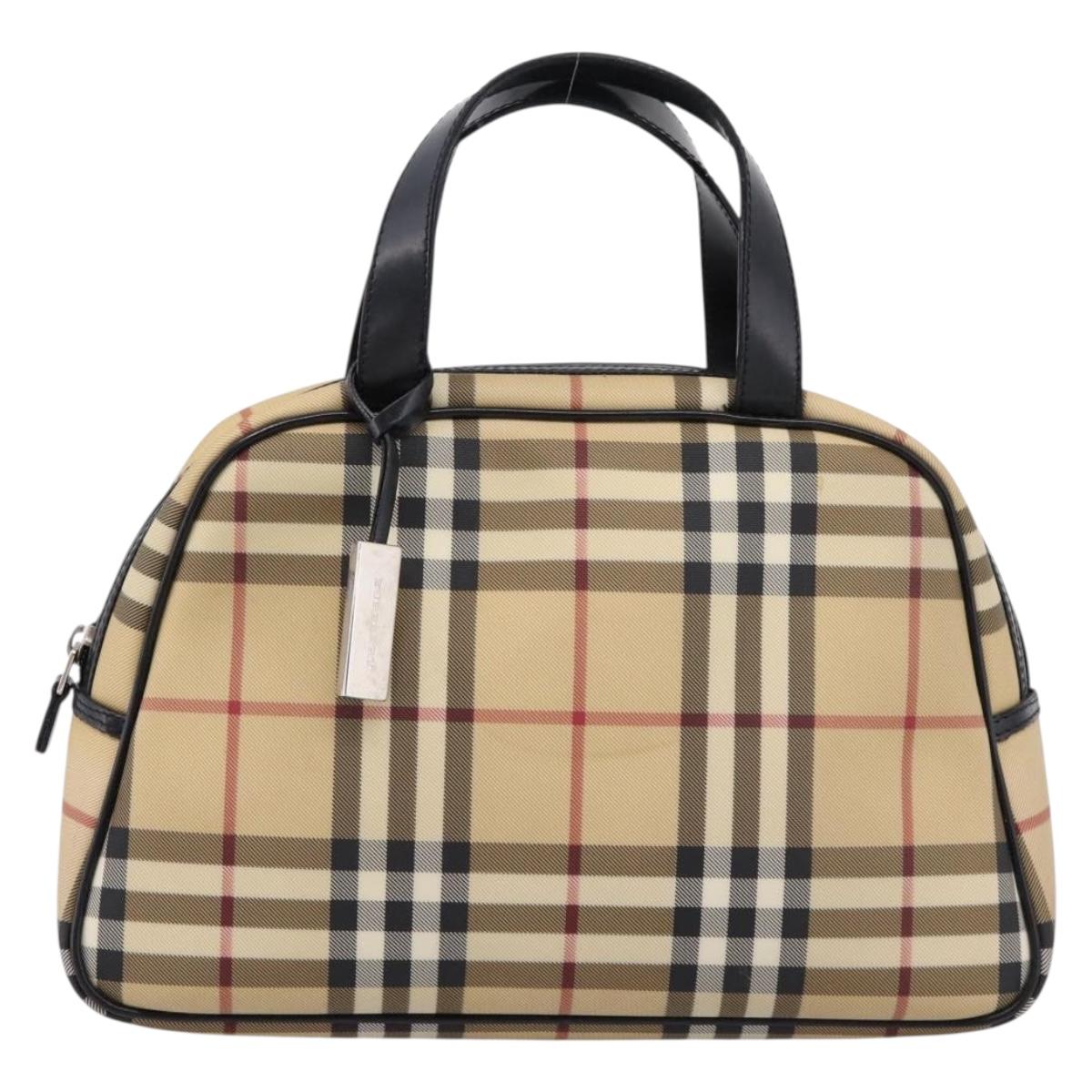 BURBERRY Nova Check Hand Bag PVC Beige Silver Auth 205260A