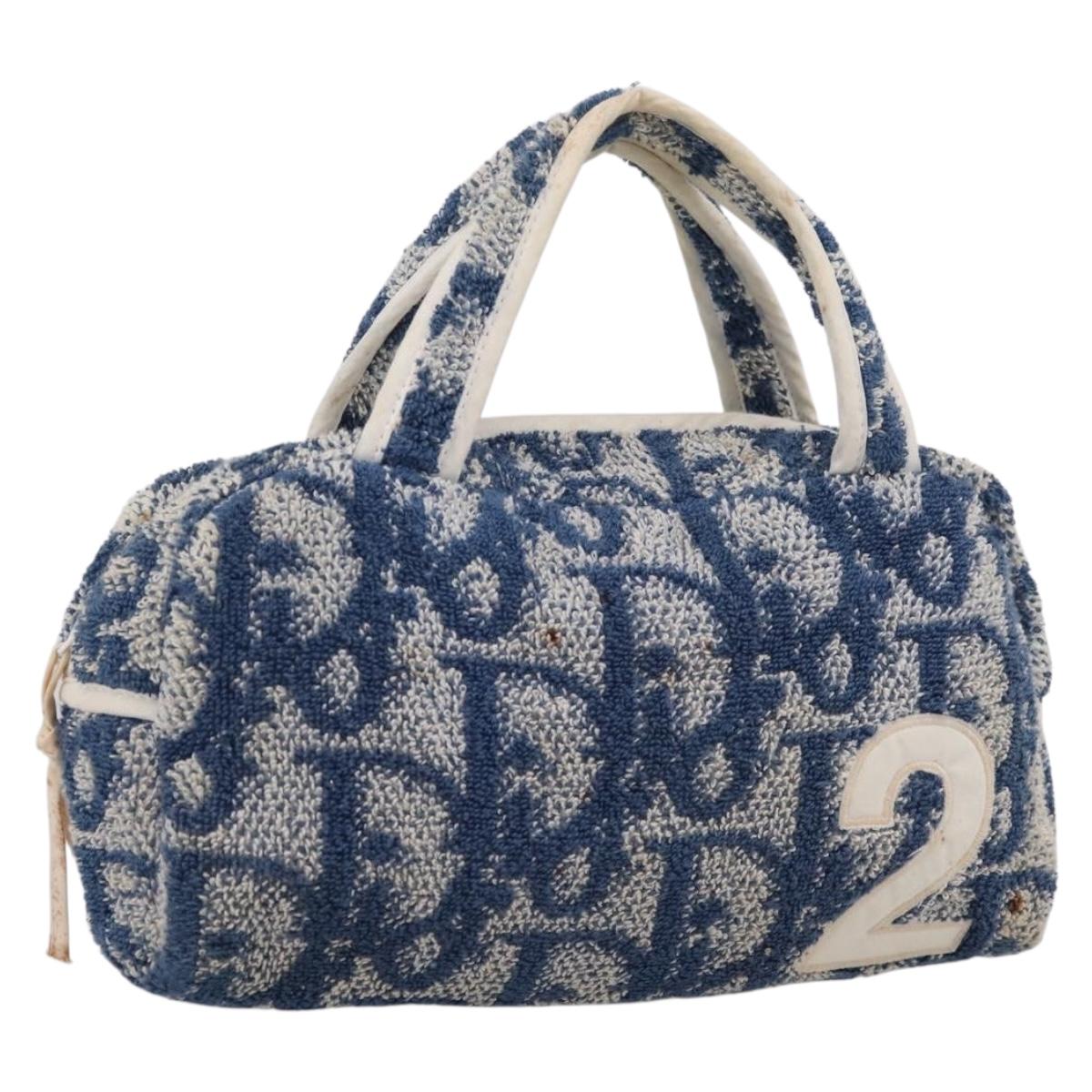Christian Dior Trotter Canvas Hand Bag pile Blue Auth 205261