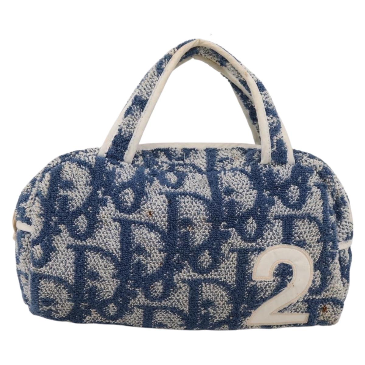 Christian Dior Trotter Canvas Hand Bag pile Blue Auth 205261