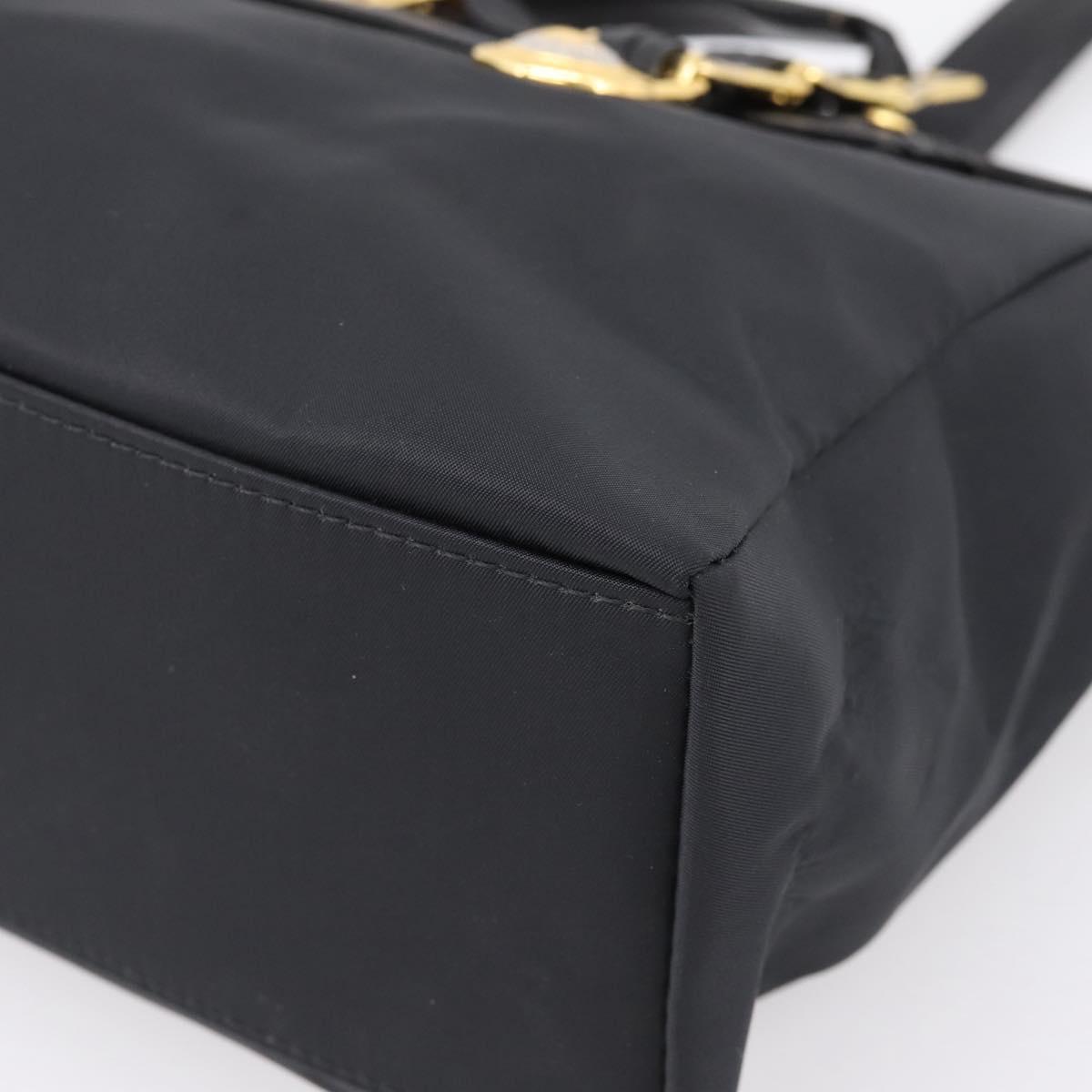 VERSACE Shoulder Bag Nylon Leather Black Gold Auth 205264