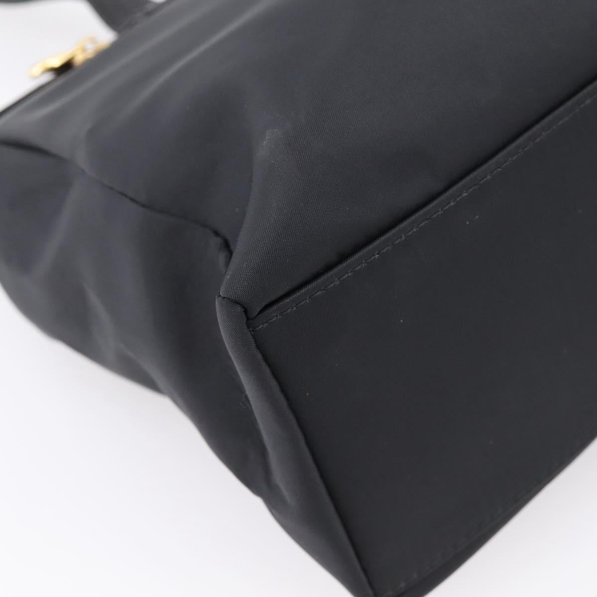 VERSACE Shoulder Bag Nylon Leather Black Gold Auth 205264