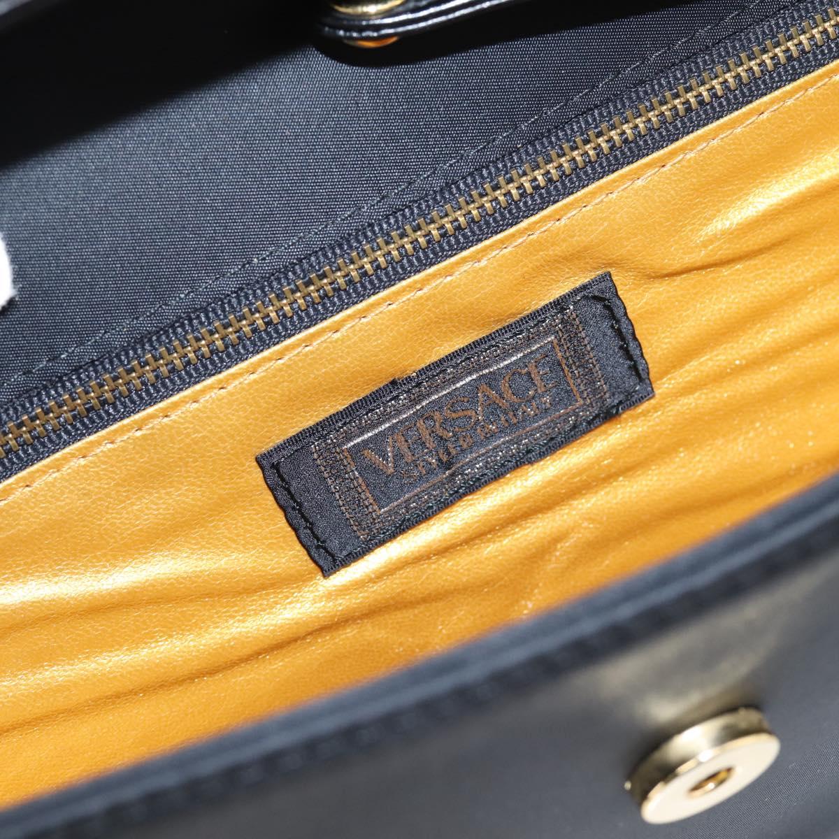 VERSACE Shoulder Bag Nylon Leather Black Gold Auth 205264