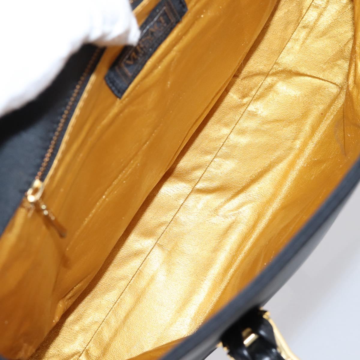VERSACE Shoulder Bag Nylon Leather Black Gold Auth 205264
