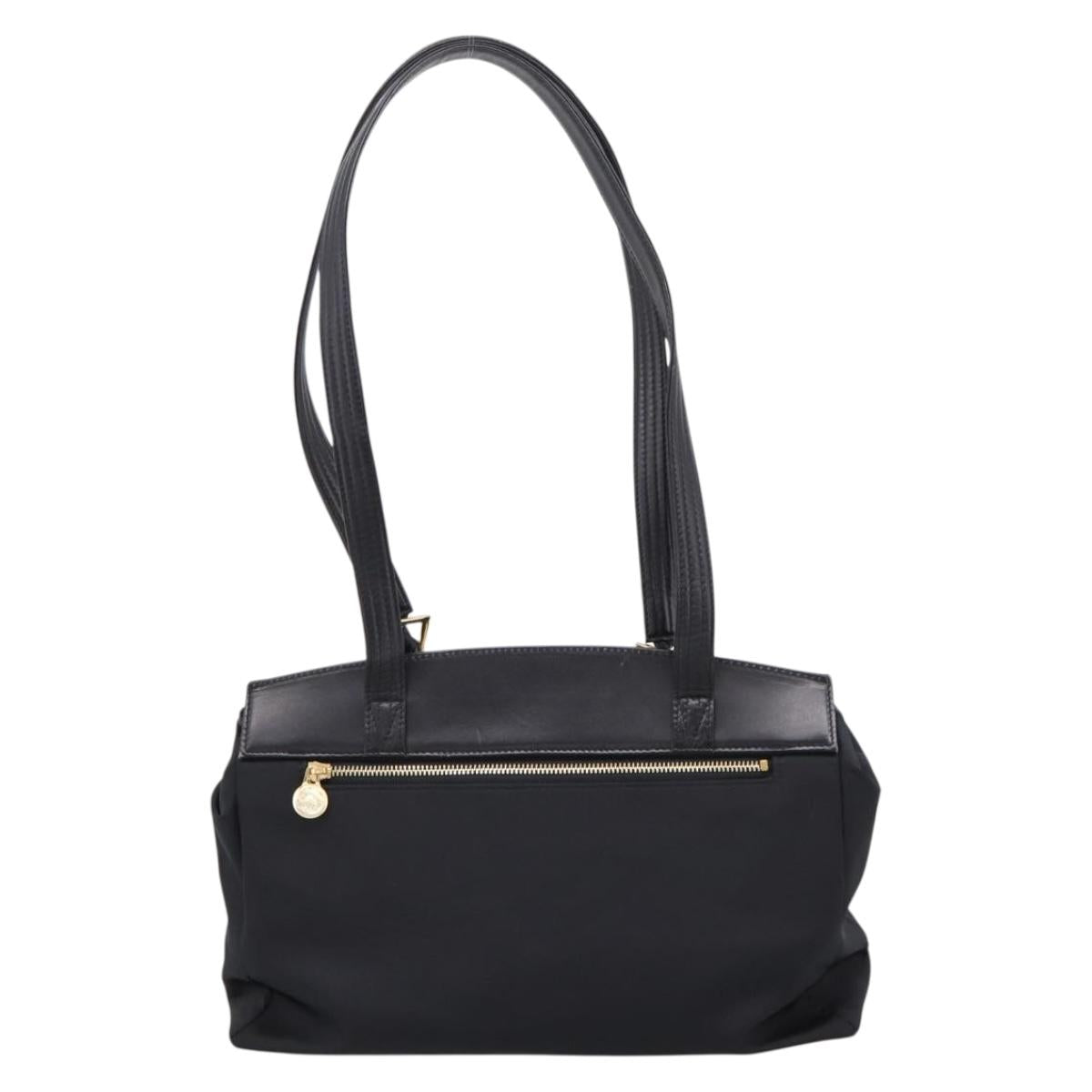 VERSACE Shoulder Bag Nylon Leather Black Gold Auth 205264