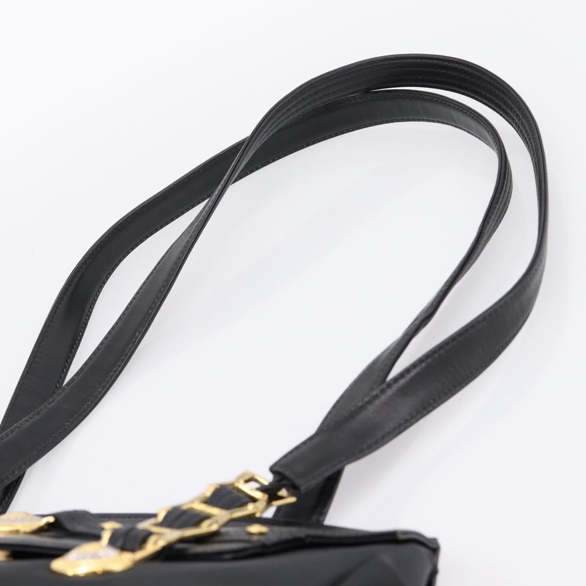 VERSACE Shoulder Bag Nylon Leather Black Gold Auth 205264