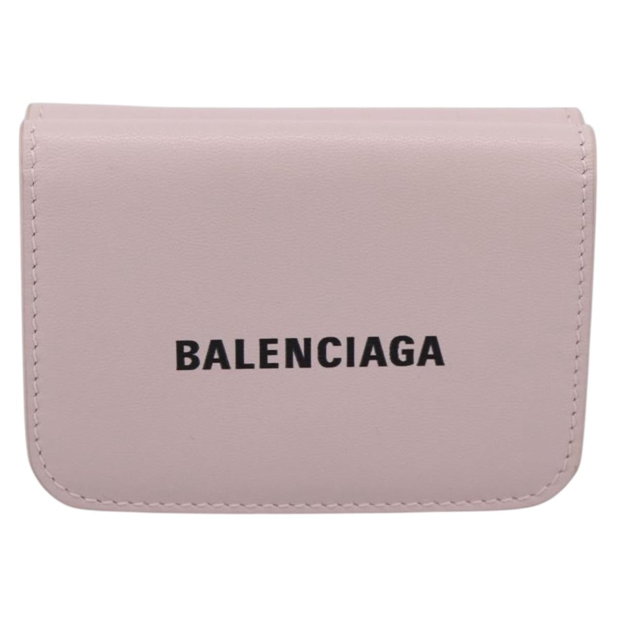 Balenciaga Trifold Wallet Leather Pink Silver 593813 Auth 205265V
