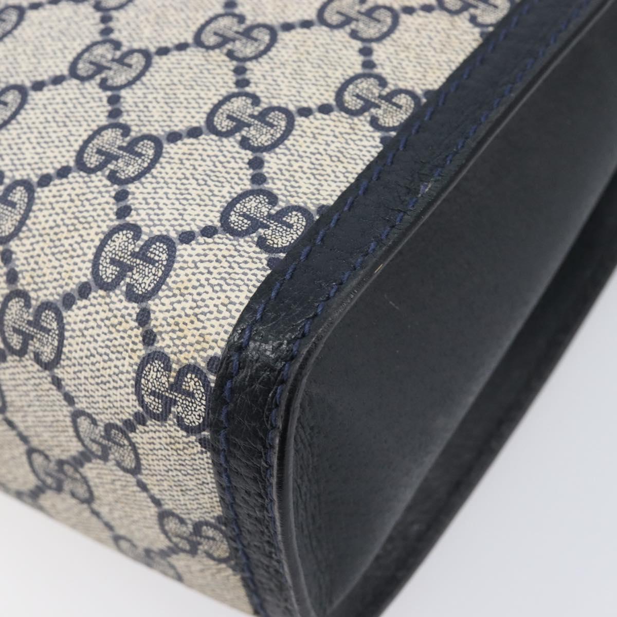 GUCCI GG Supreme Sherry Line Bag PVC Leather Navy Gold 89 01 007 Auth 205280