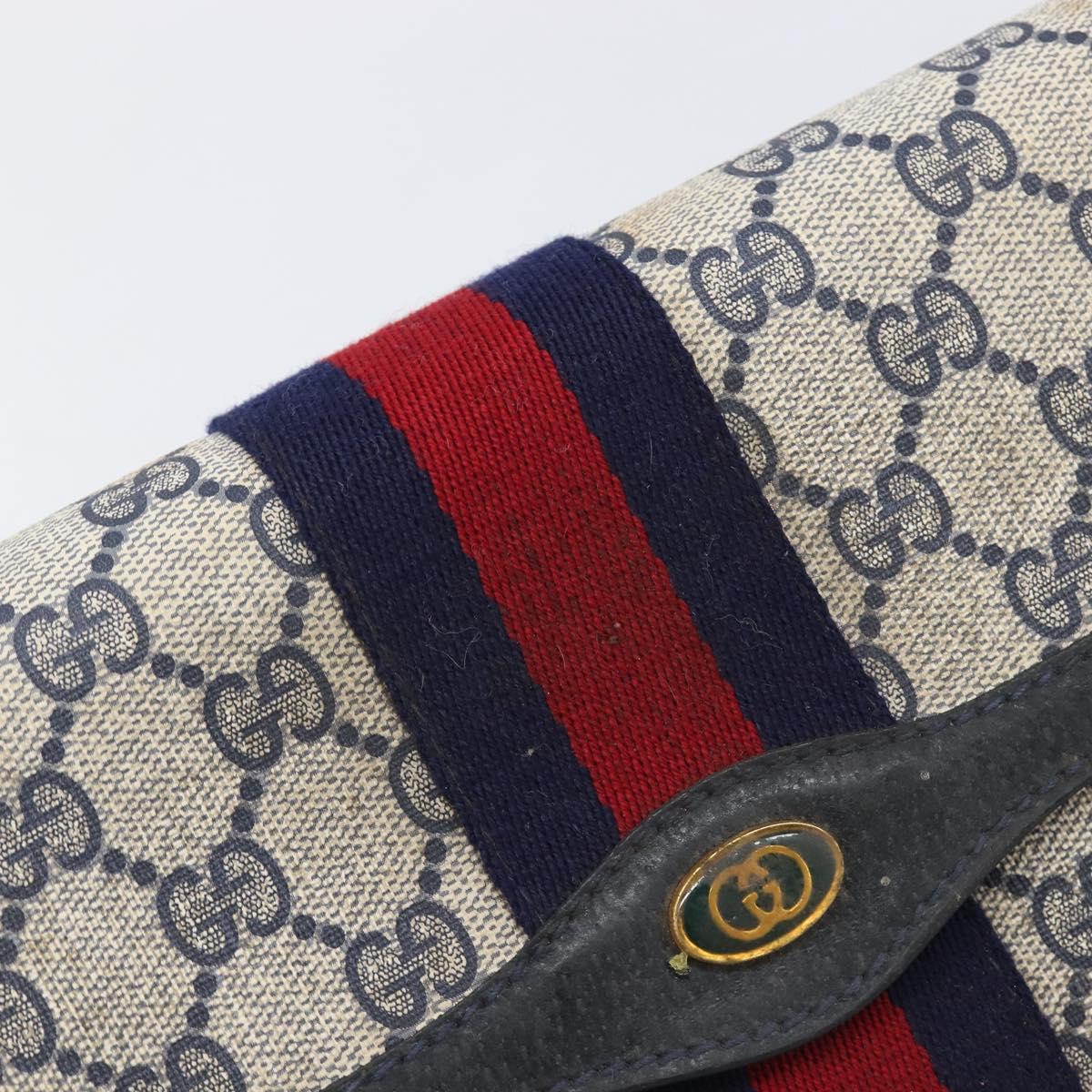 GUCCI GG Supreme Sherry Line Bag PVC Leather Navy Gold 89 01 007 Auth 205280