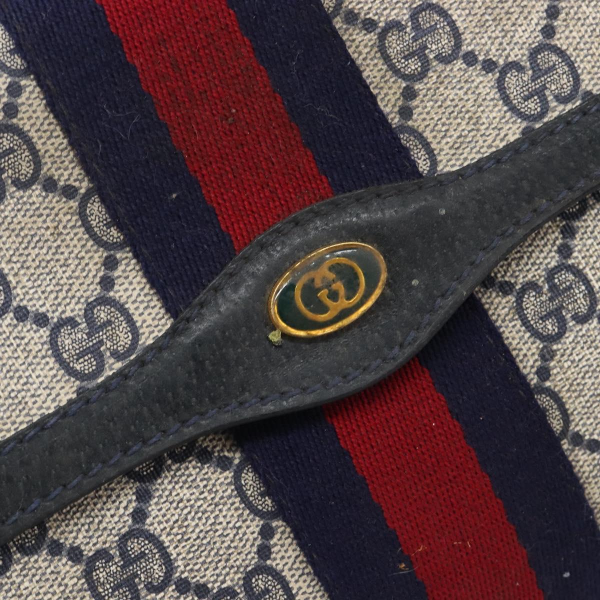 GUCCI GG Supreme Sherry Line Bag PVC Leather Navy Gold 89 01 007 Auth 205280