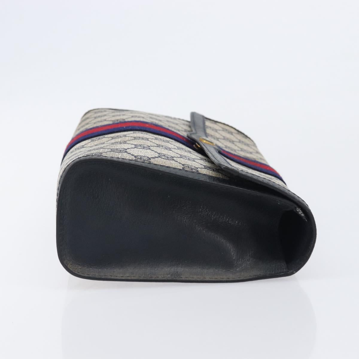 GUCCI GG Supreme Sherry Line Bag PVC Leather Navy Gold 89 01 007 Auth 205280