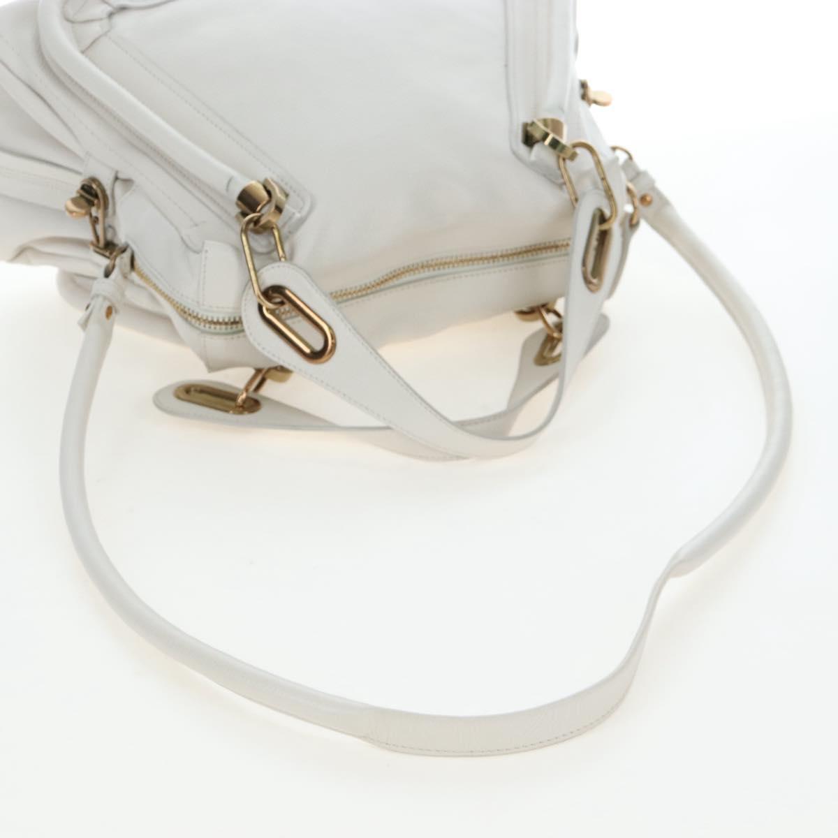Chloe Paraty Hand Bag Leather 2way White Gold Auth 205290V