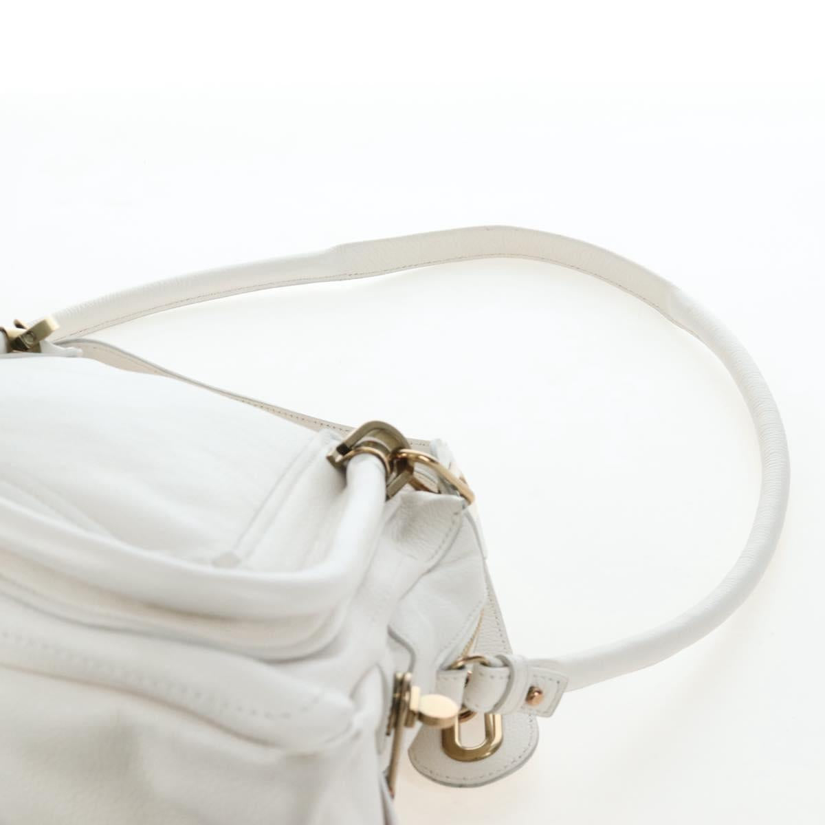 Chloe Paraty Hand Bag Leather 2way White Gold Auth 205290V