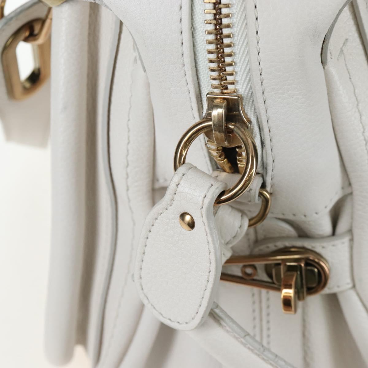 Chloe Paraty Hand Bag Leather 2way White Gold Auth 205290V