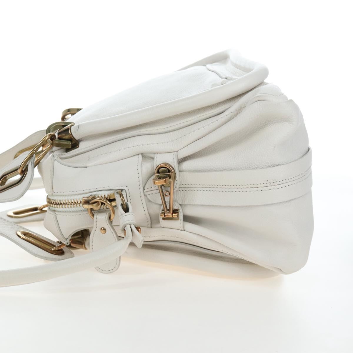 Chloe Paraty Hand Bag Leather 2way White Gold Auth 205290V