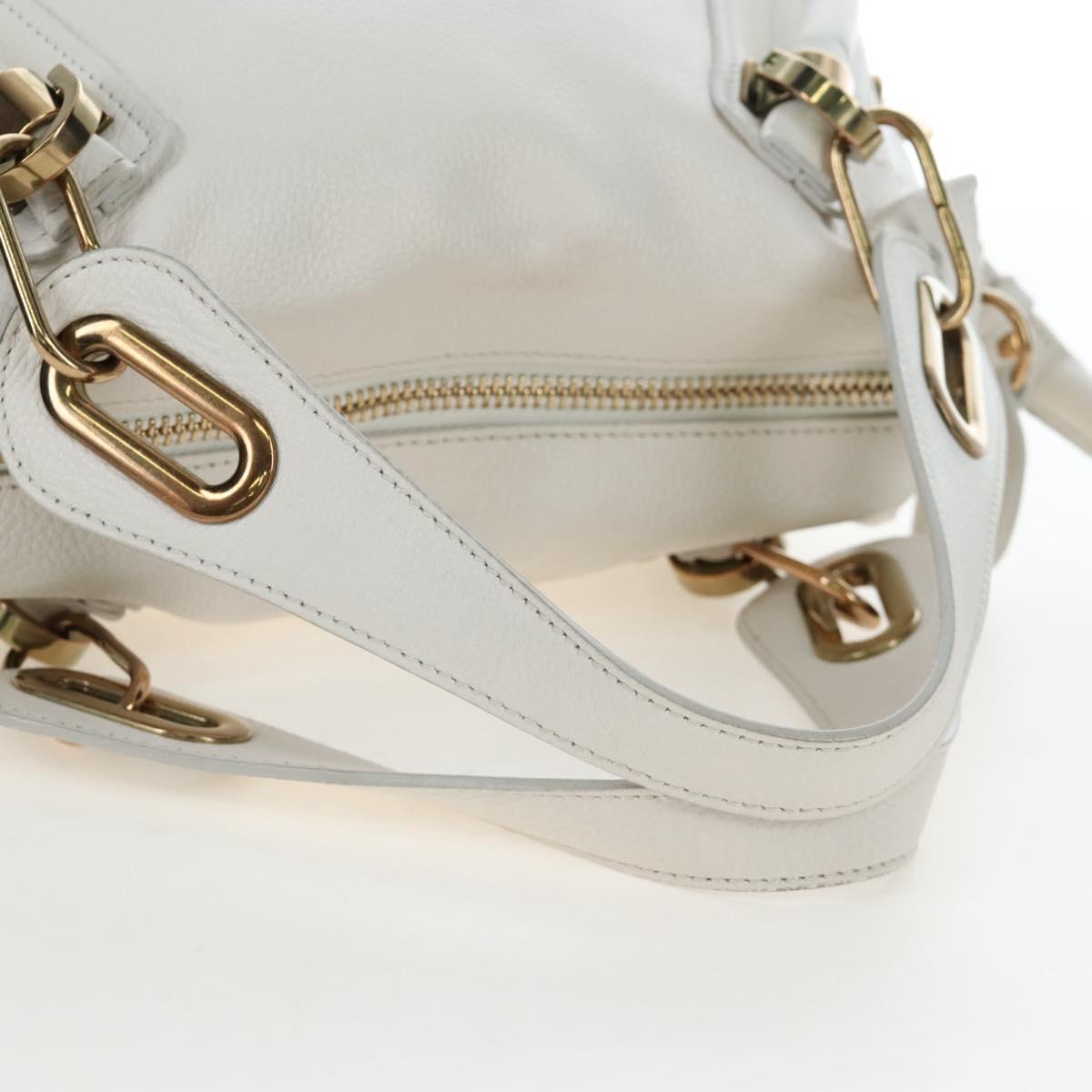 Chloe Paraty Hand Bag Leather 2way White Gold Auth 205290V