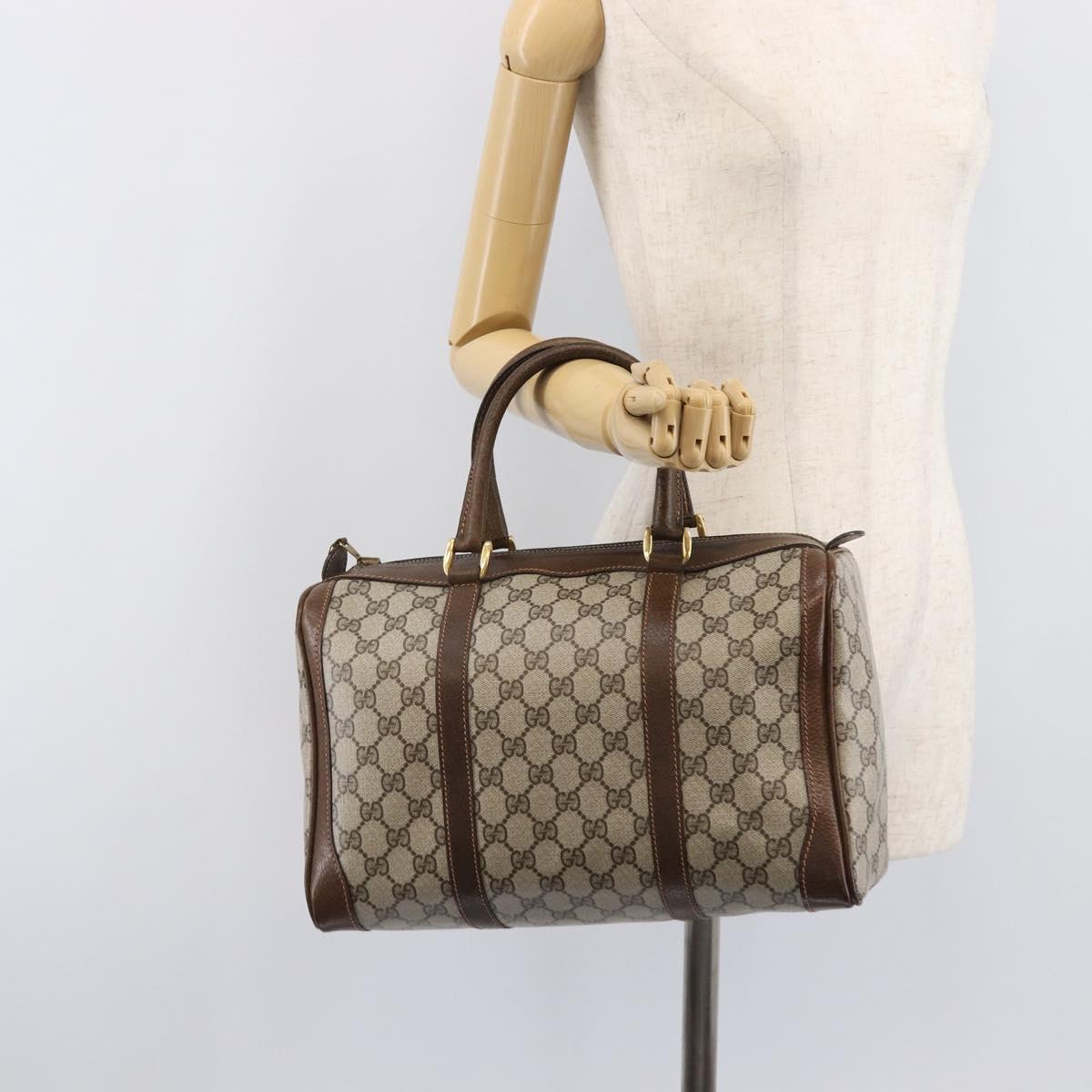 GUCCI GG Supreme Hand Bag PVC Beige Gold Auth 205291A