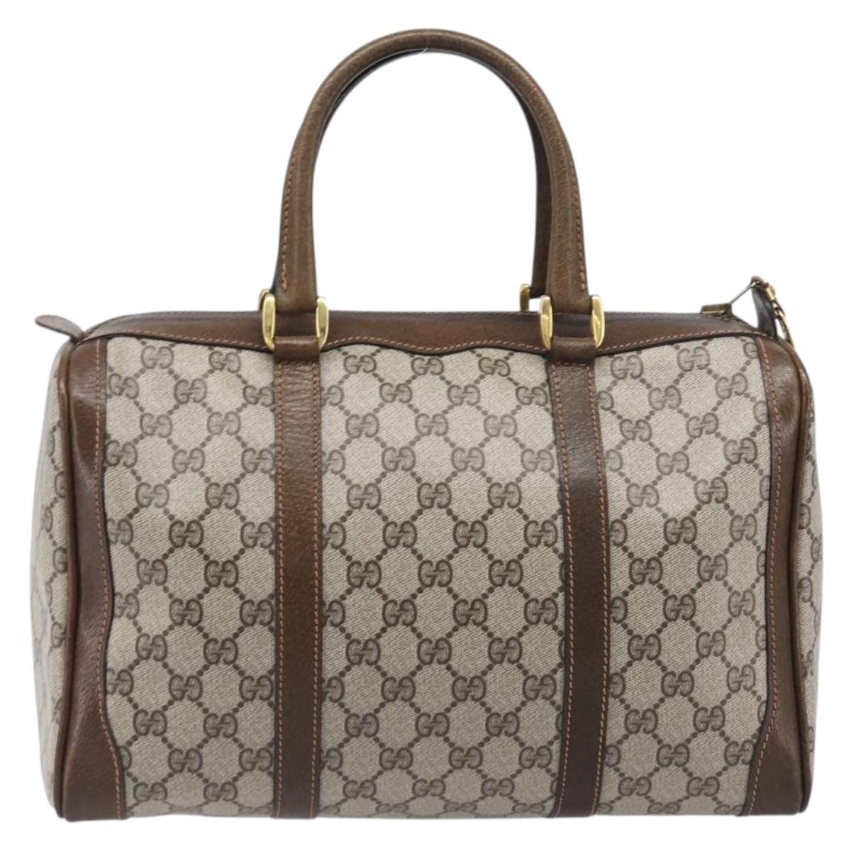 GUCCI GG Supreme Hand Bag PVC Beige Gold Auth 205291A