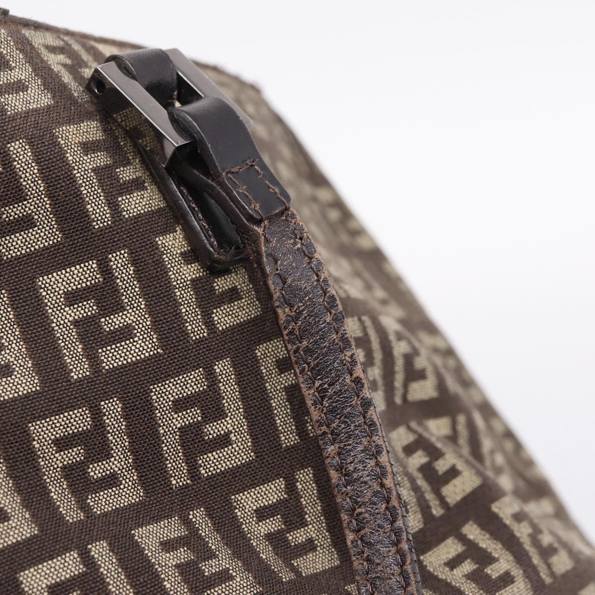 FENDI Zucchino Canvas Tote Bag Brown Silver Auth 205294