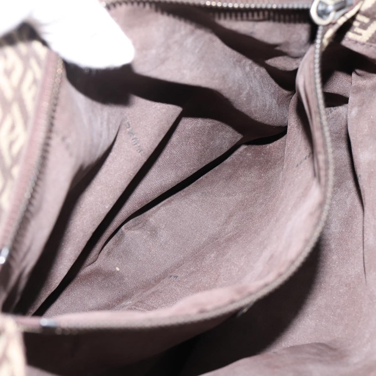 FENDI Zucchino Canvas Tote Bag Brown Silver Auth 205294