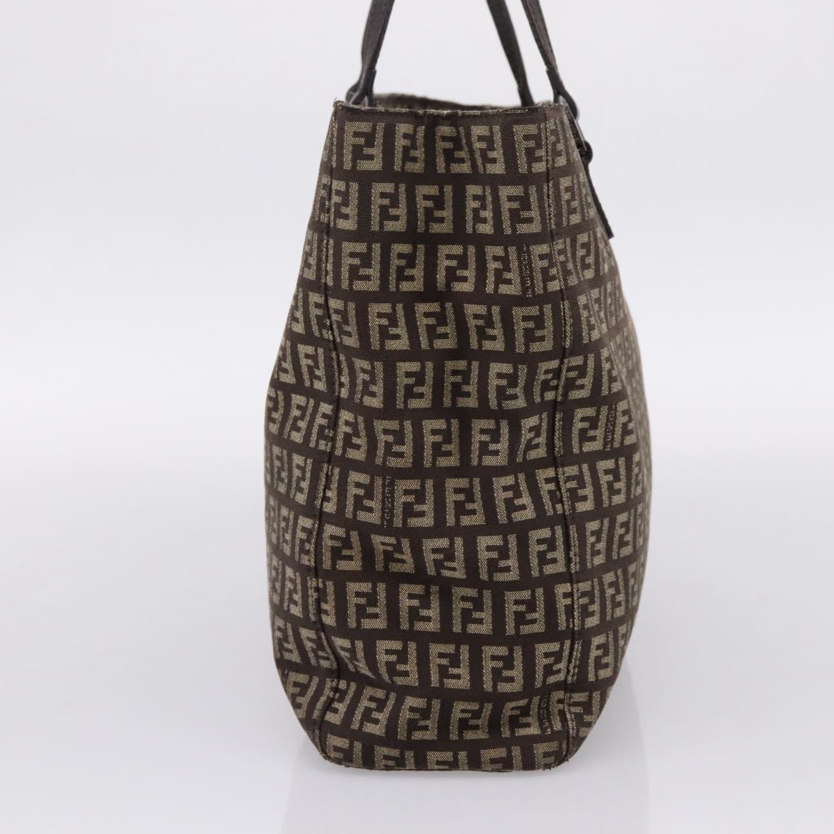 FENDI Zucchino Canvas Tote Bag Brown Silver Auth 205294