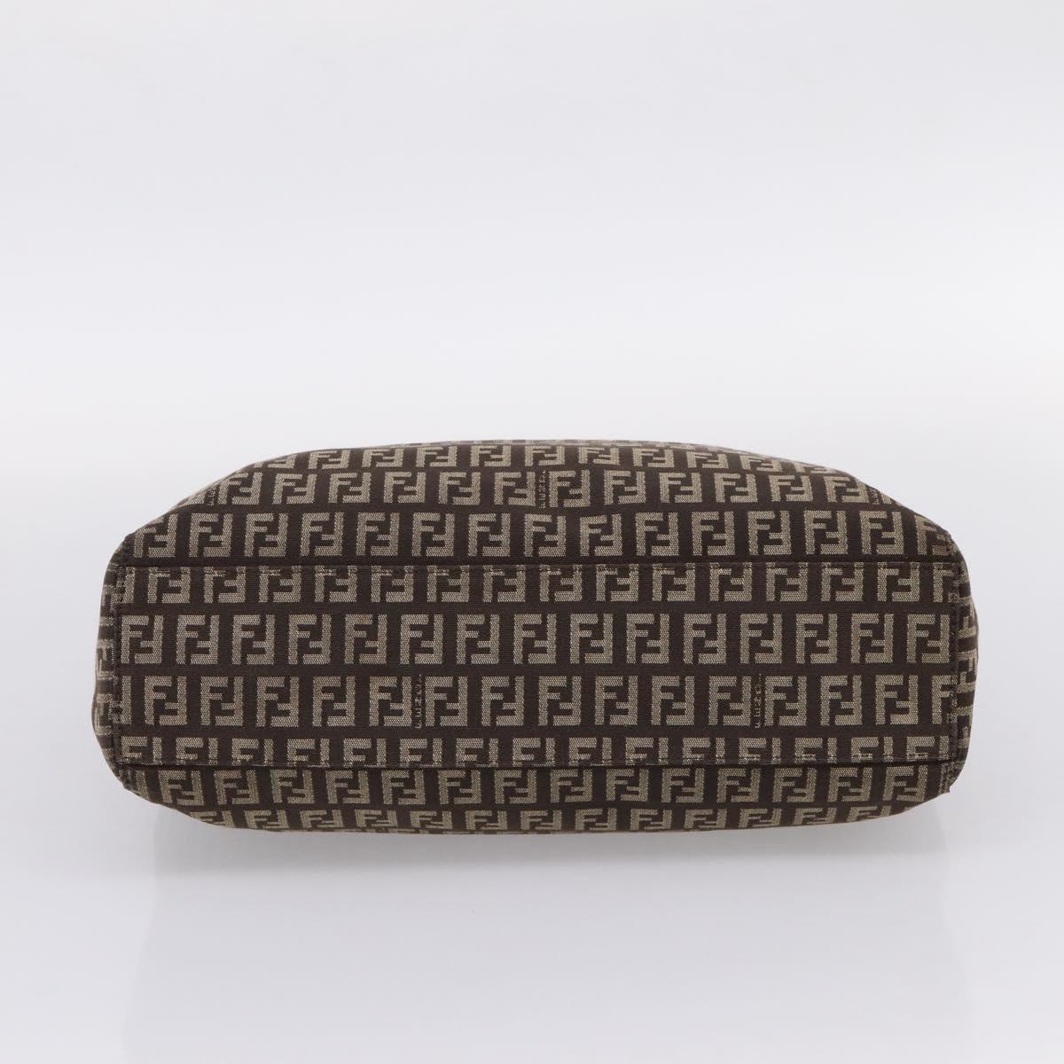FENDI Zucchino Canvas Tote Bag Brown Silver Auth 205294