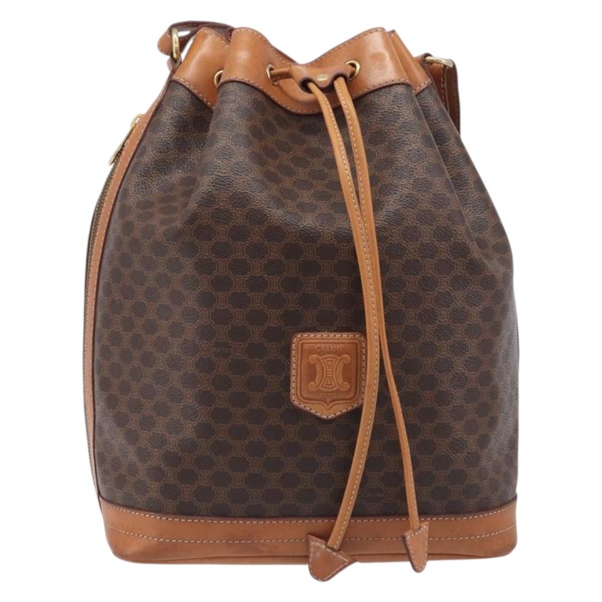CELINE Macadam Canvas Shoulder Bag PVC Leather Brown Gold Auth 205298V