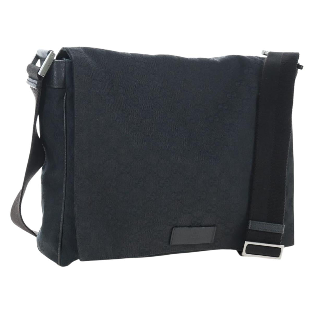 GUCCI GG Canvas Shoulder Bag Black Silver 146236 Auth 205299V