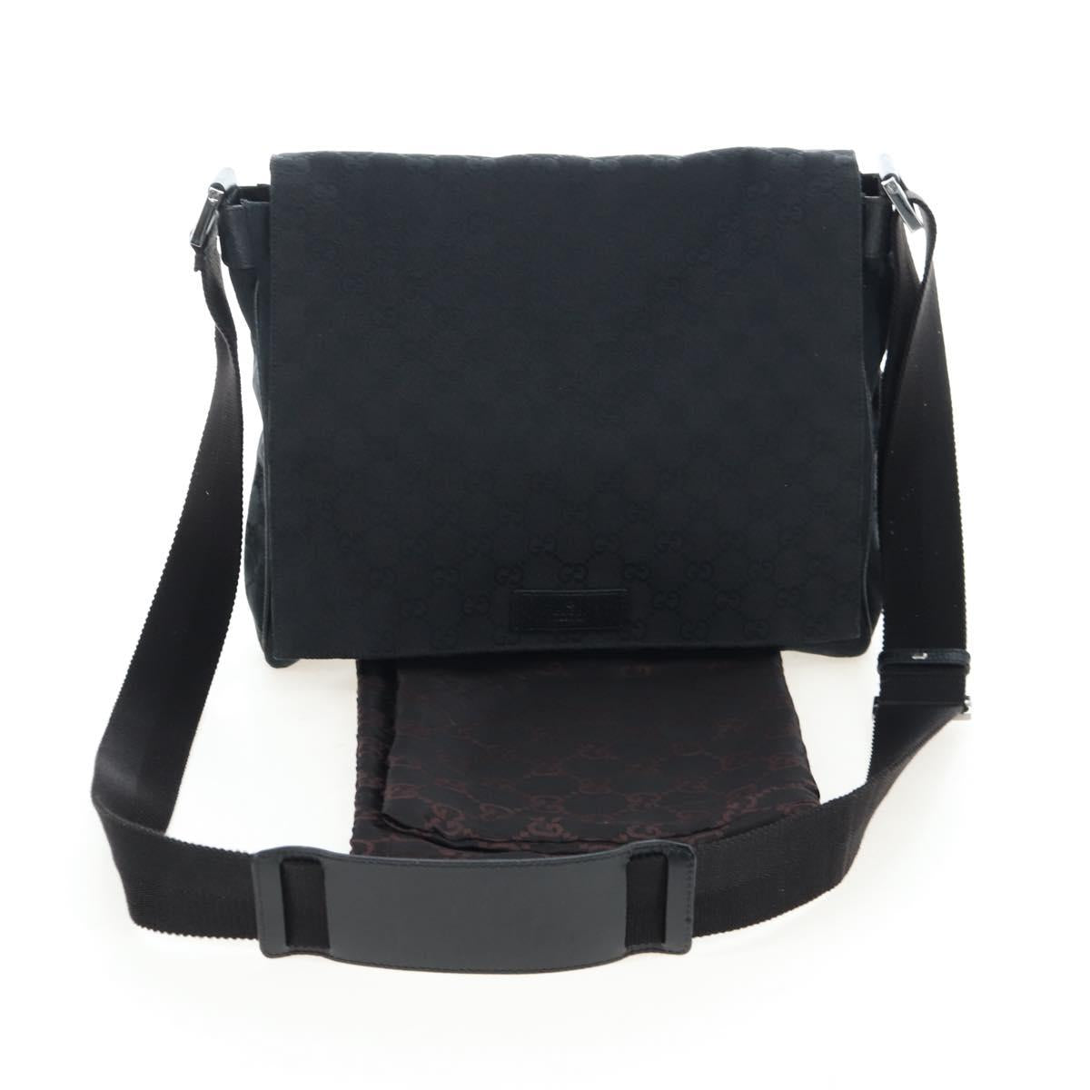 GUCCI GG Canvas Shoulder Bag Black Silver 146236 Auth 205299V