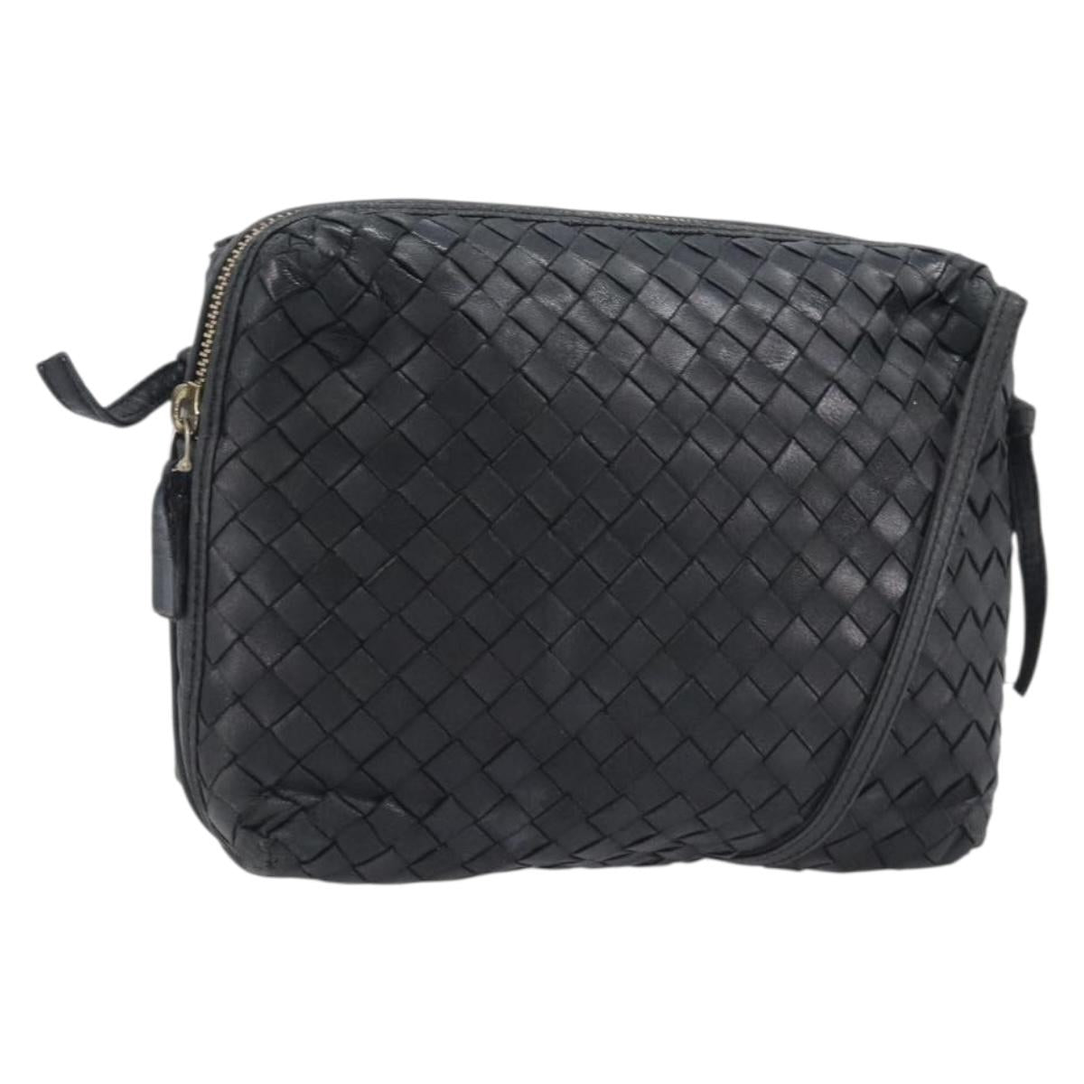 Bottega Veneta INTRECCIATO Shoulder Bag Leather Black Gold Auth 205303