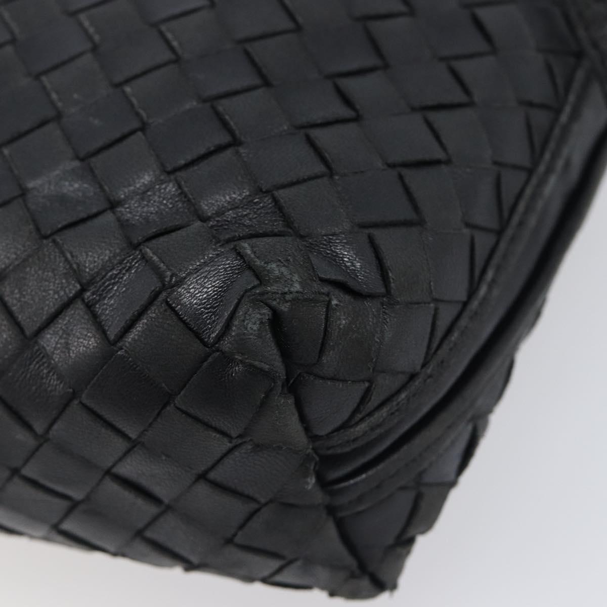 Bottega Veneta INTRECCIATO Shoulder Bag Leather Black Gold Auth 205303