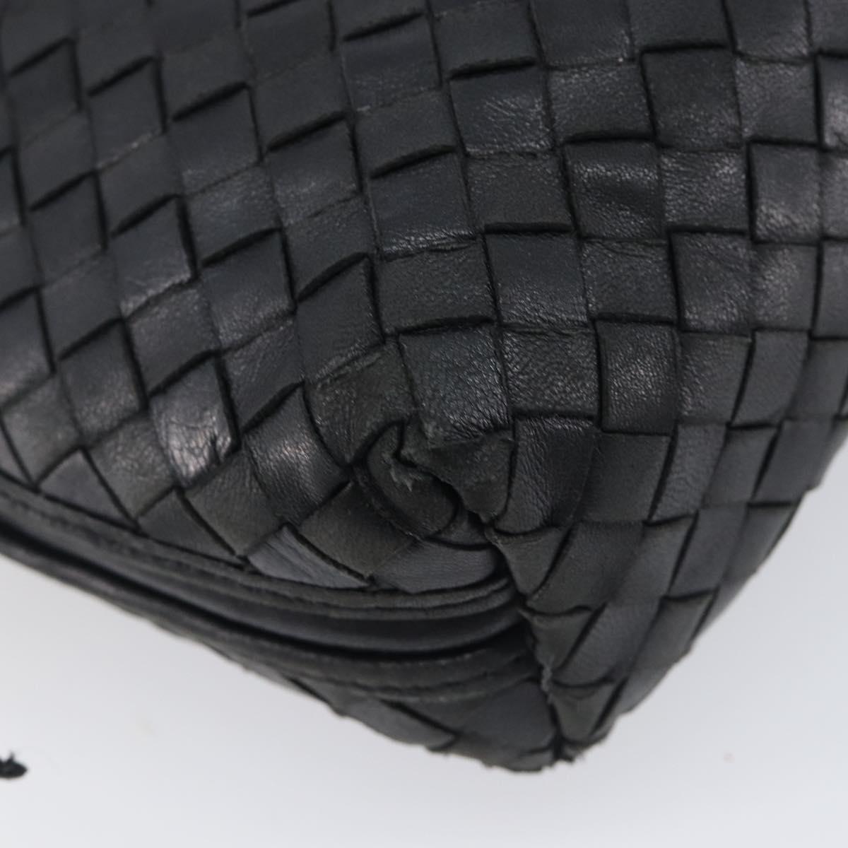 Bottega Veneta INTRECCIATO Shoulder Bag Leather Black Gold Auth 205303