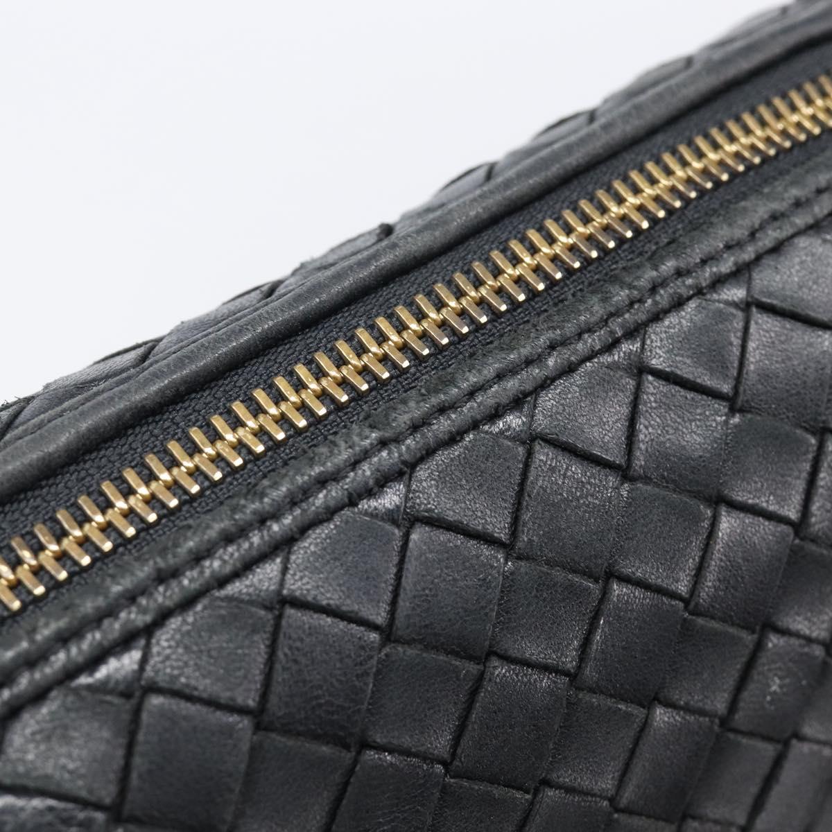 Bottega Veneta INTRECCIATO Shoulder Bag Leather Black Gold Auth 205303