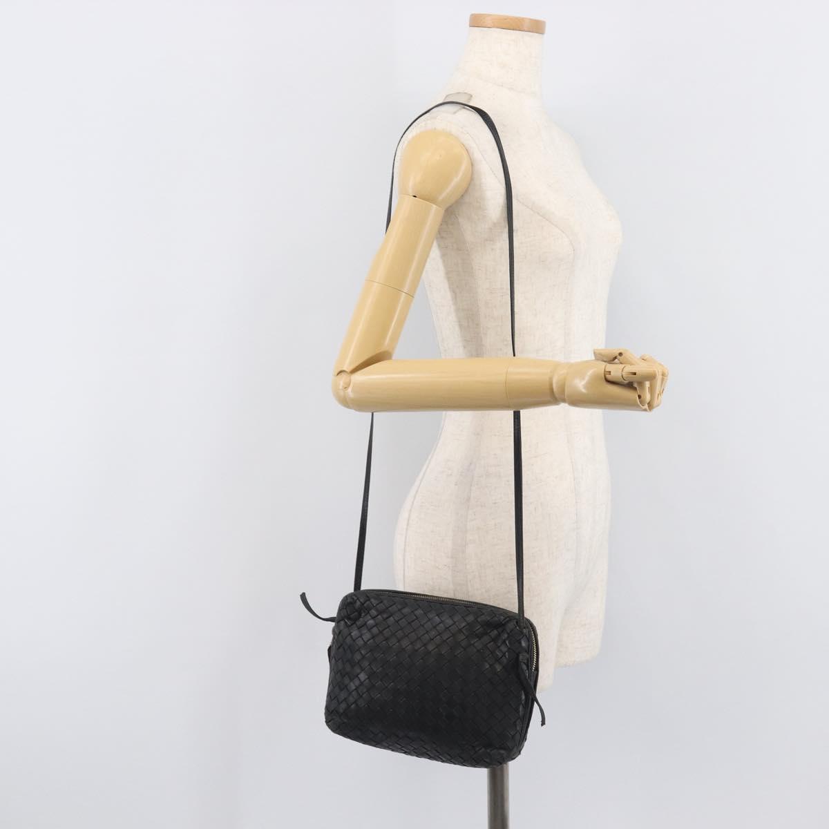 Bottega Veneta INTRECCIATO Shoulder Bag Leather Black Gold Auth 205303