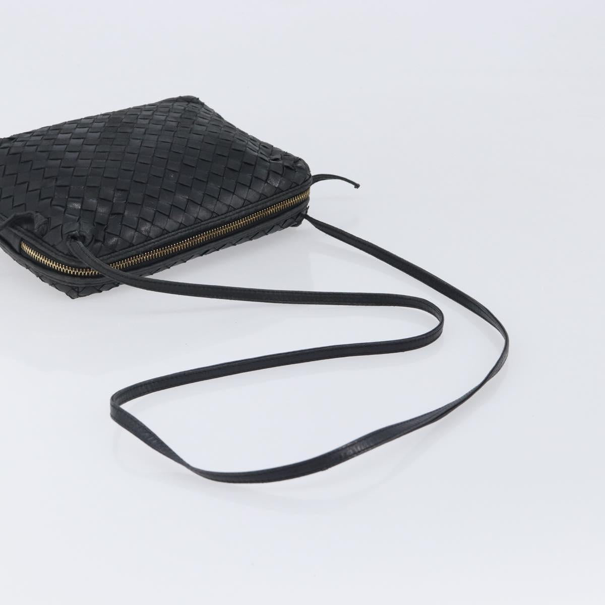 Bottega Veneta INTRECCIATO Shoulder Bag Leather Black Gold Auth 205303