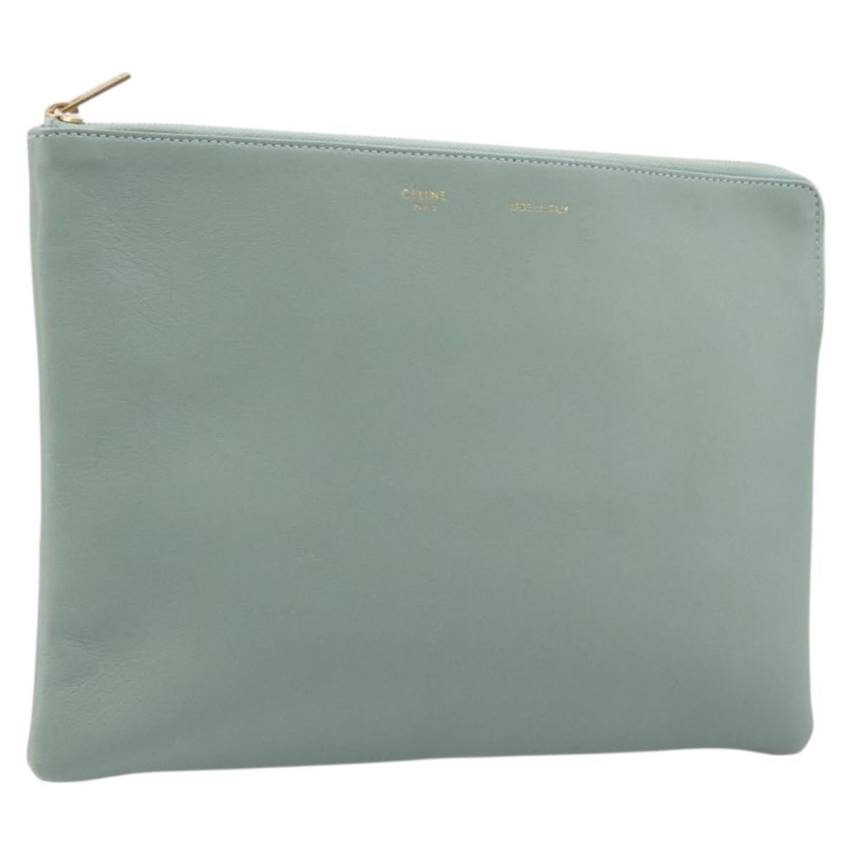 CELINE Clutch Bag Leather Green Gold Auth 205304A