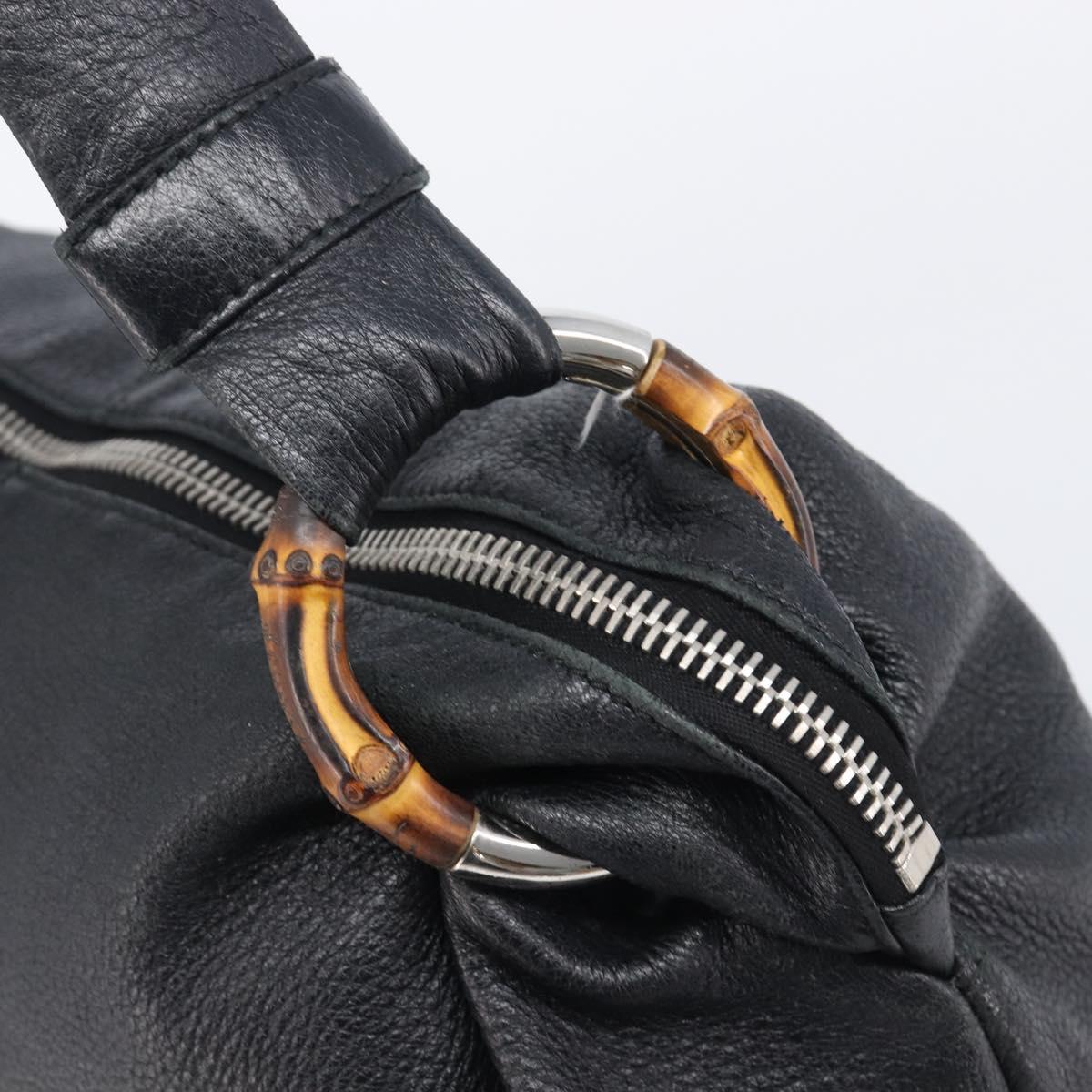 GUCCI Bamboo Shoulder Bag Leather Black Silver 232930 Auth 205316A
