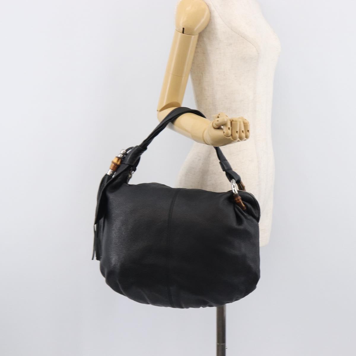 GUCCI Bamboo Shoulder Bag Leather Black Silver 232930 Auth 205316A