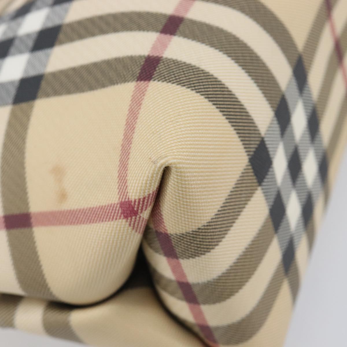 BURBERRY Nova Check Hand Bag PVC Beige Silver Auth 205321