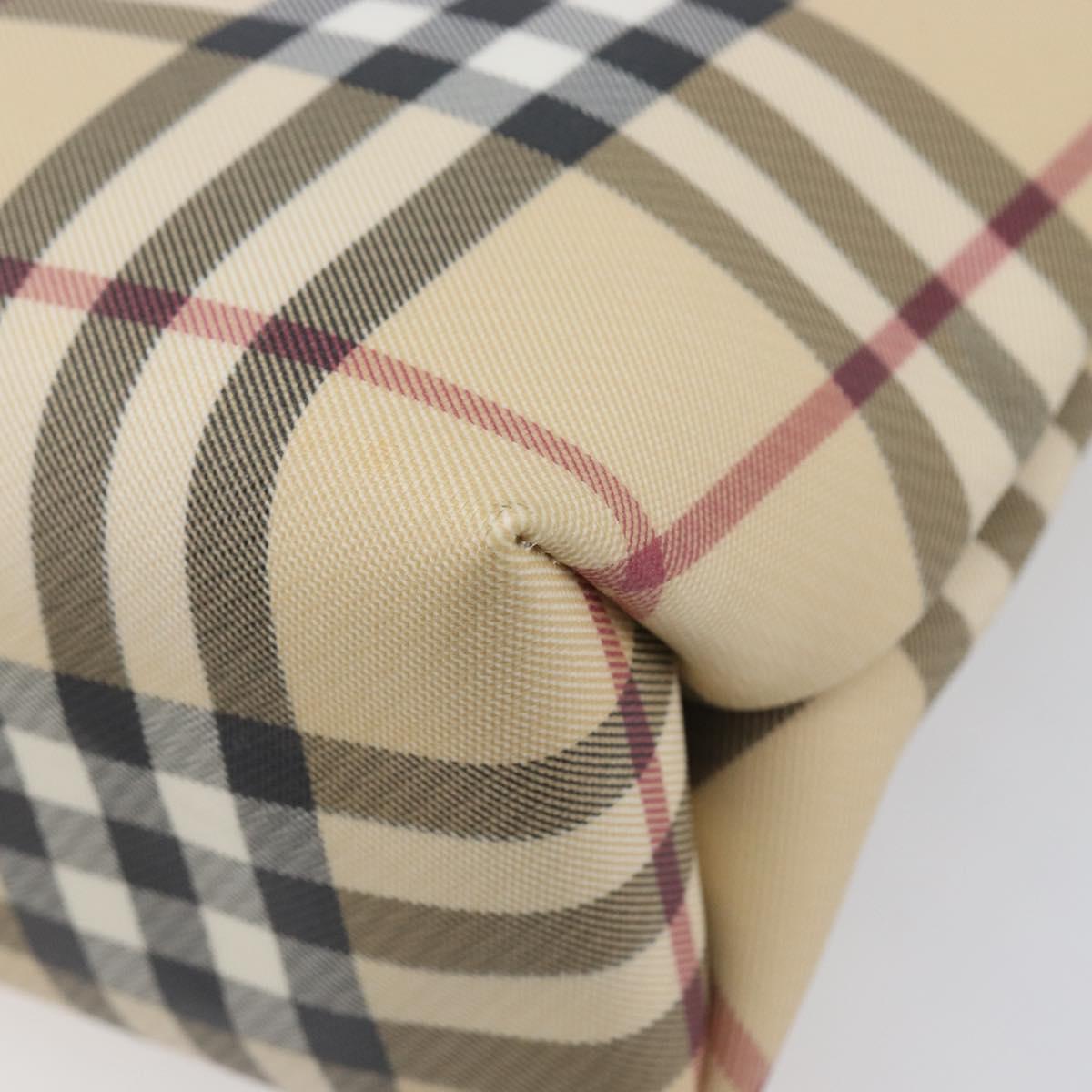 BURBERRY Nova Check Hand Bag PVC Beige Silver Auth 205321