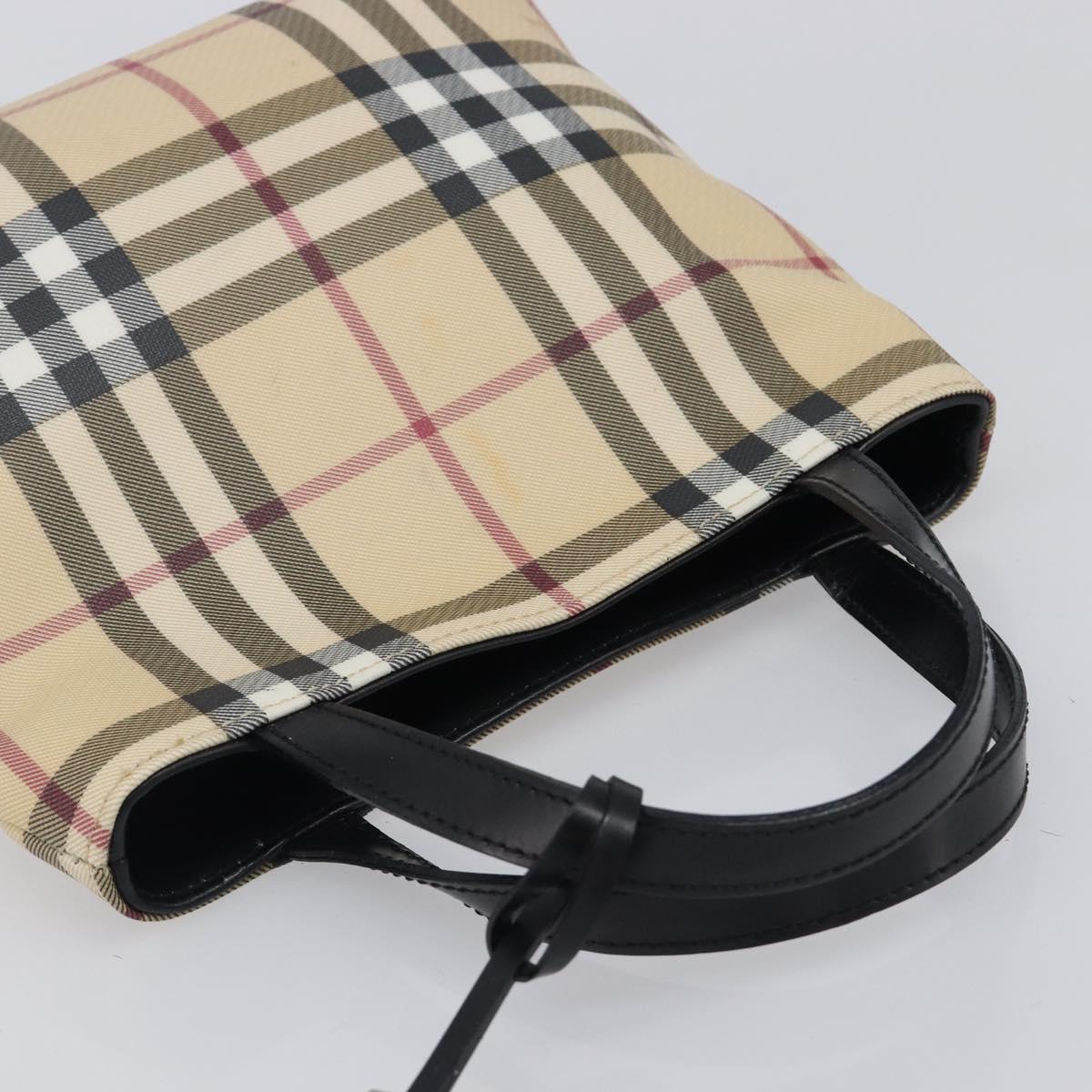 BURBERRY Nova Check Hand Bag PVC Beige Silver Auth 205321