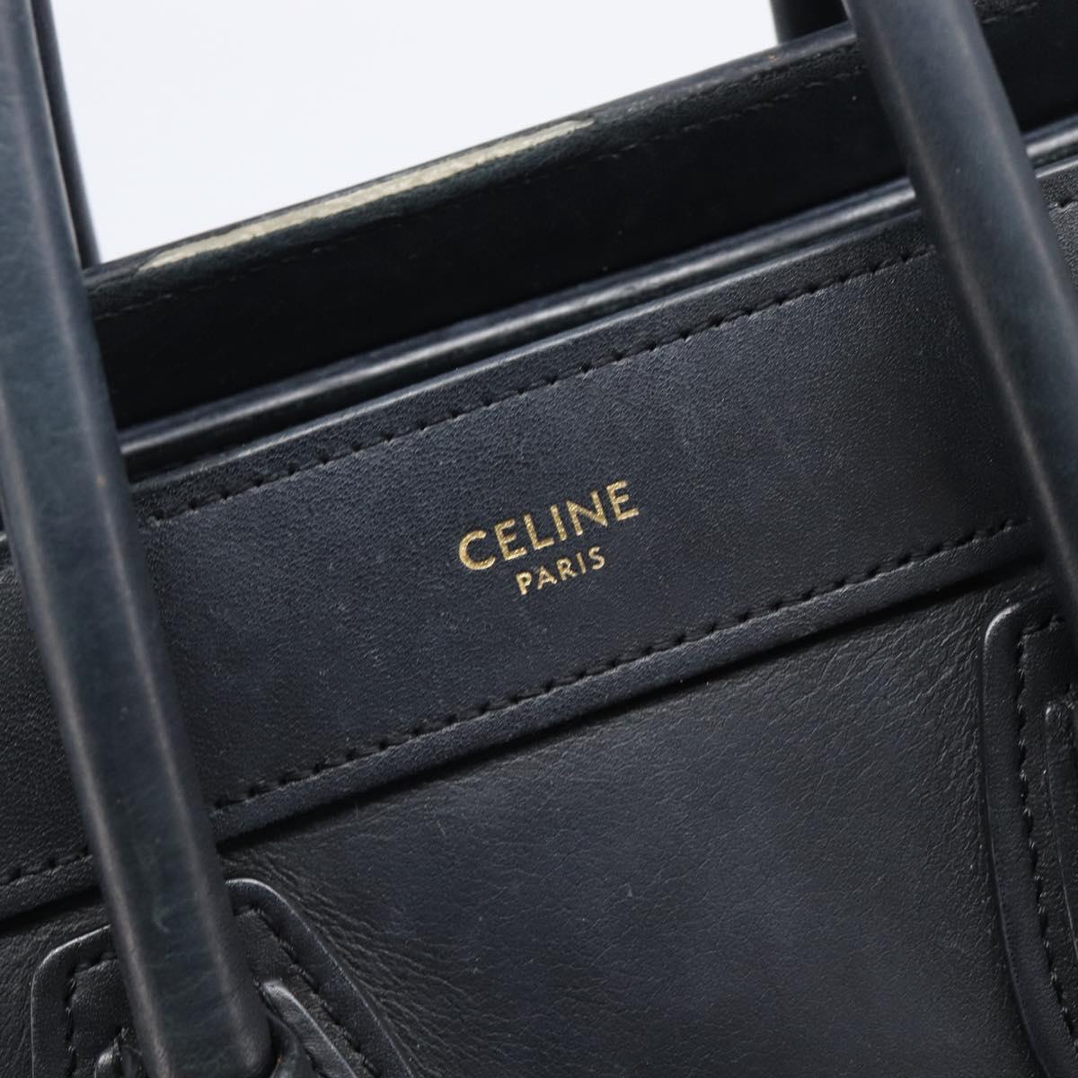 CELINE Luggage Mini Shopper Hand Bag Leather Black Gold Auth 205325
