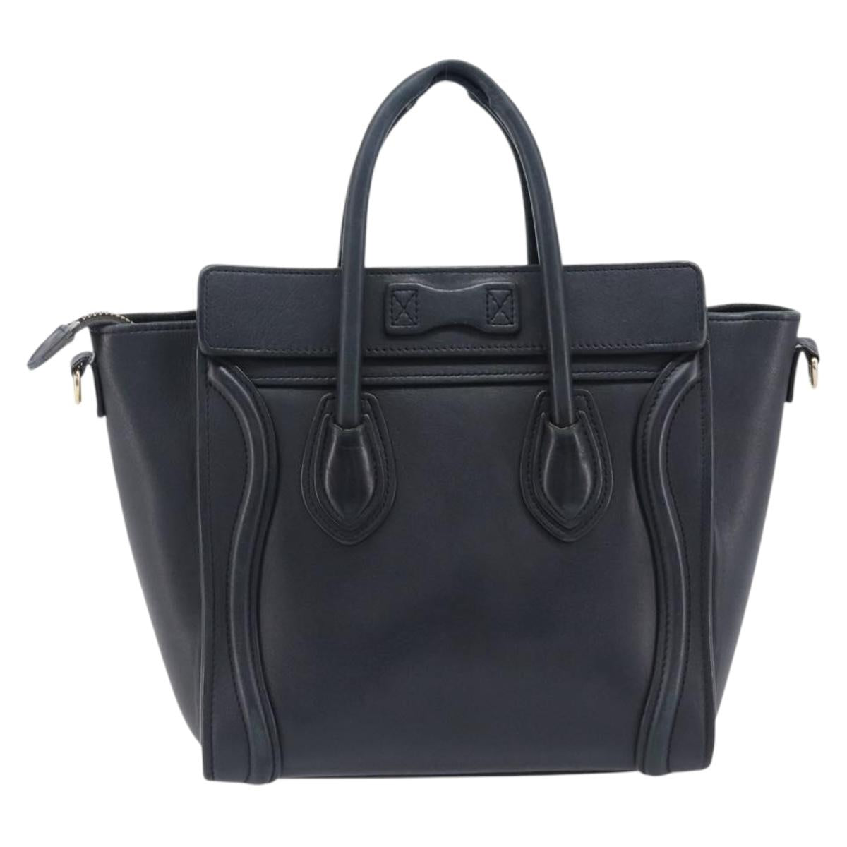 CELINE Luggage Mini Shopper Hand Bag Leather Black Gold Auth 205325