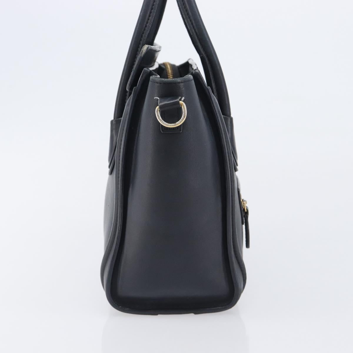 CELINE Luggage Mini Shopper Hand Bag Leather Black Gold Auth 205325