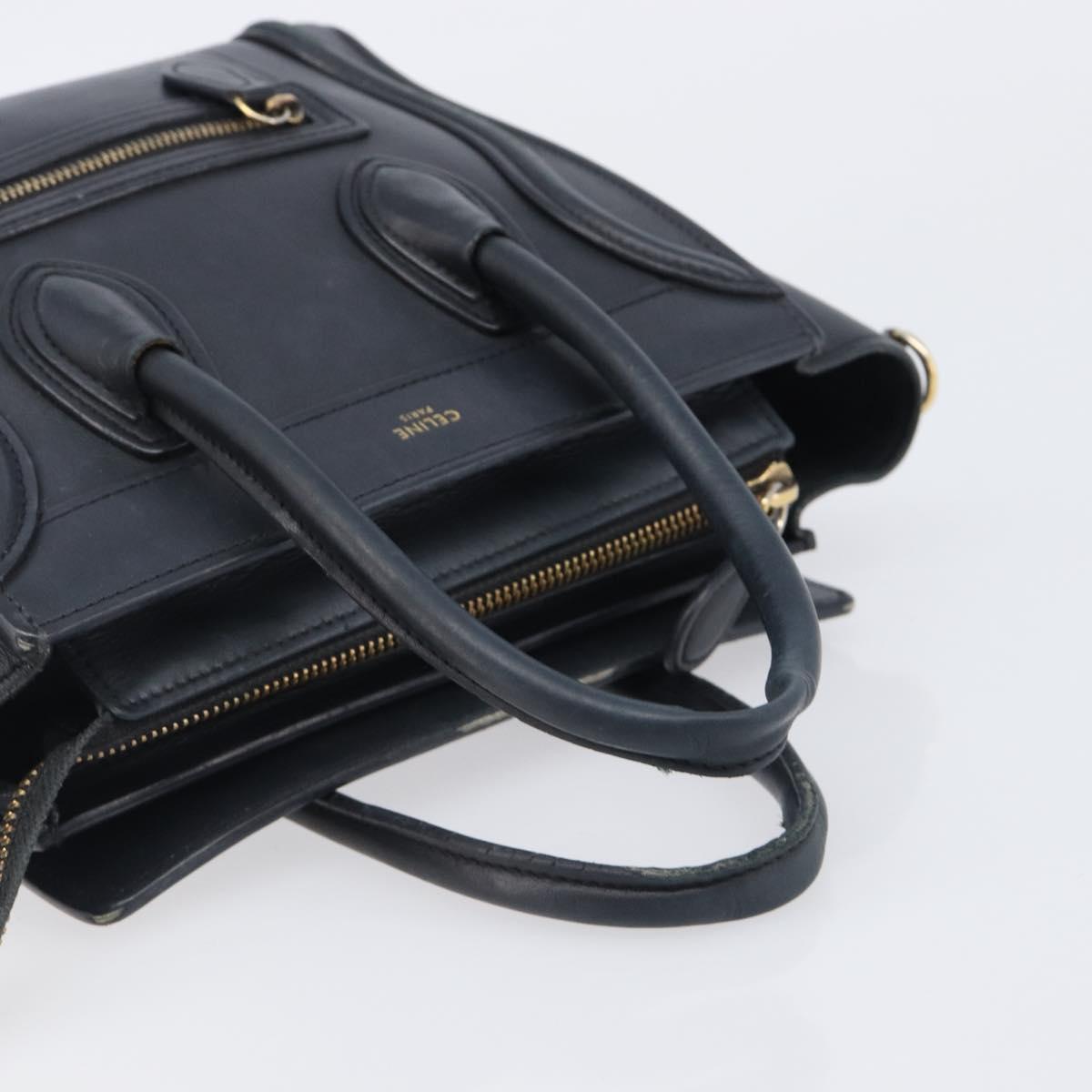 CELINE Luggage Mini Shopper Hand Bag Leather Black Gold Auth 205325