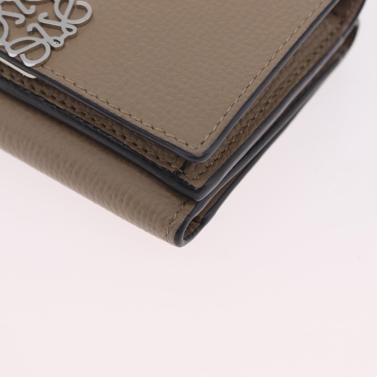 LOEWE Anagram Trifold Wallet Leather Beige Silver Auth 205328M